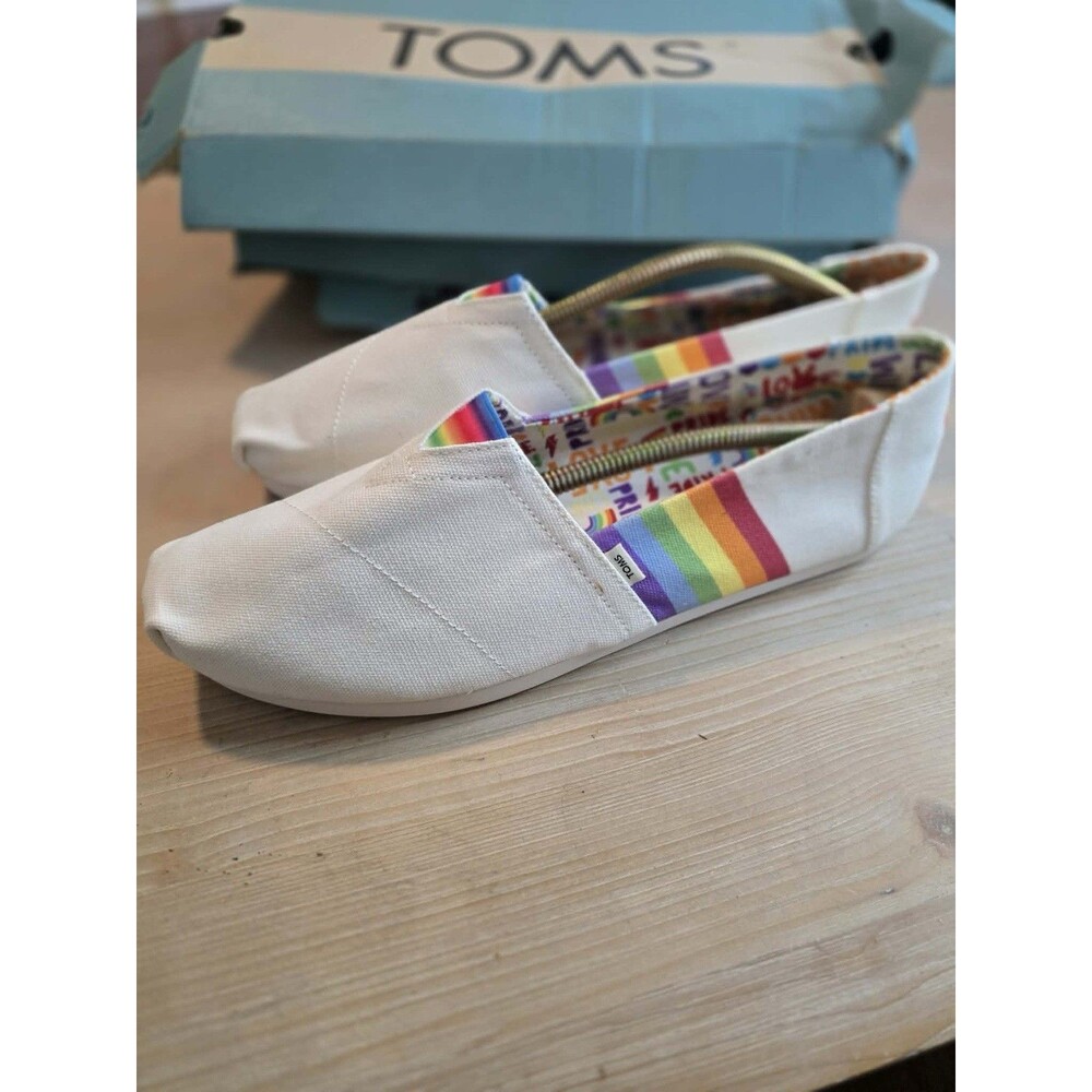 TOMS Women's Alpargata Pride Slip-On Shoes in white canvas sz 11